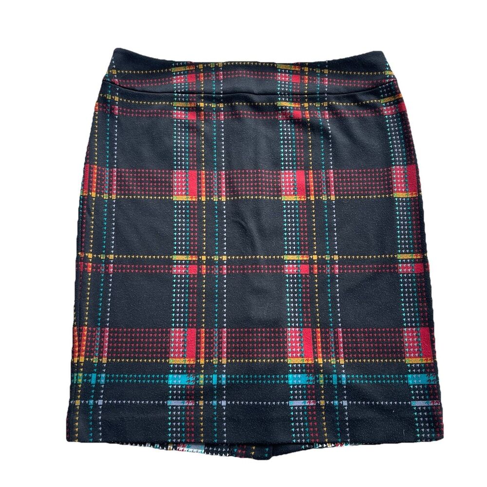 Evan Picone Women’s Plaid Knit Pencil Skirt Size 10 Stretch Pull On Black Red